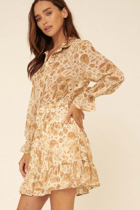 Fresh Picked Ruffled Paisley Shirt Dress - ShopPromesa