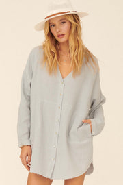 Sunday Vibes Crinkle Cotton Mini Shirt Dress - ShopPromesa