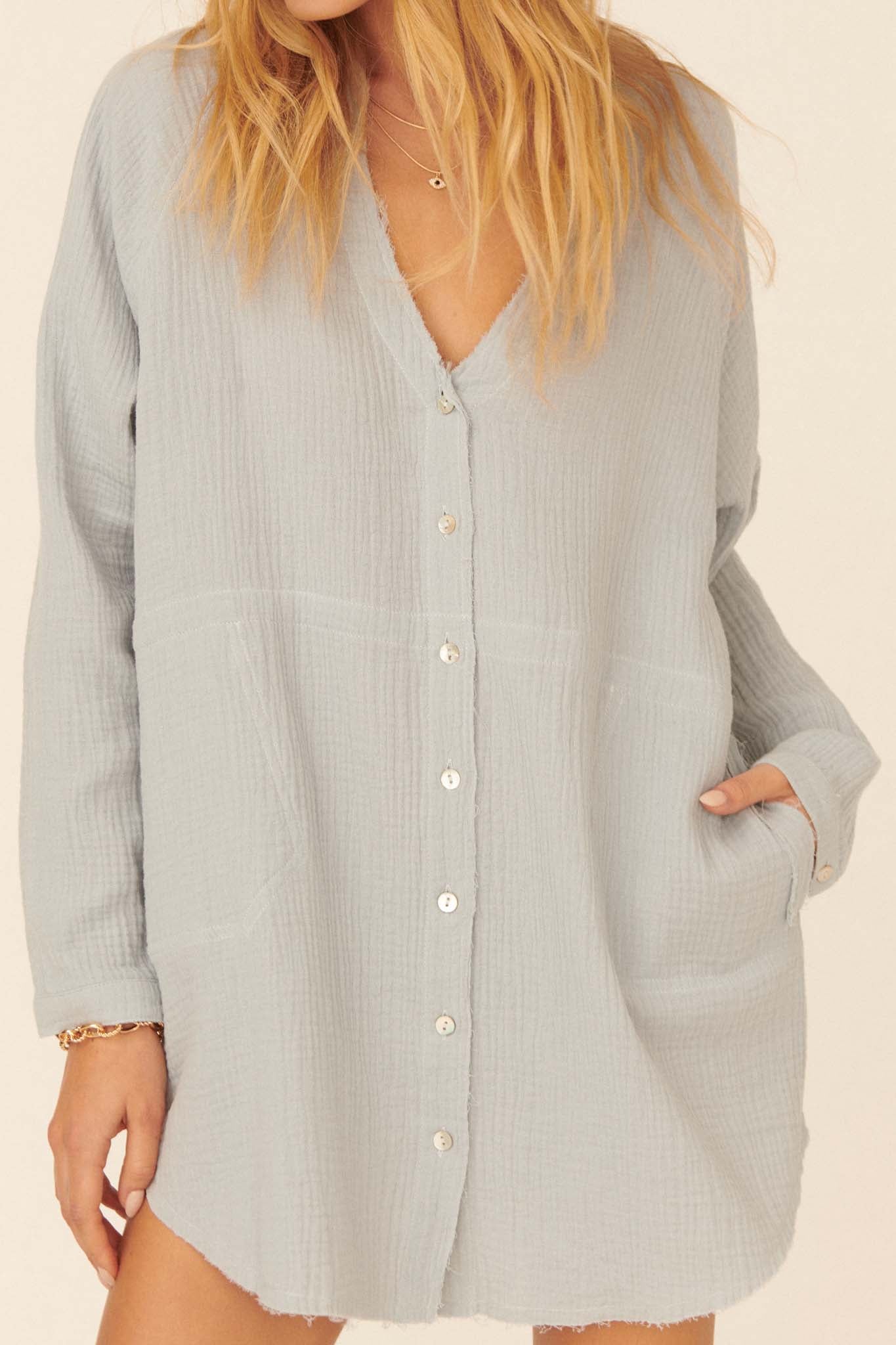 Sunday Vibes Crinkle Cotton Mini Shirt Dress - ShopPromesa