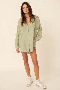 Sunday Vibes Crinkle Cotton Mini Shirt Dress - ShopPromesa