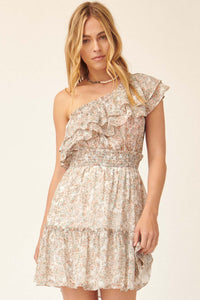 At Last Ruffled One-Shoulder Floral Mini Dress - ShopPromesa