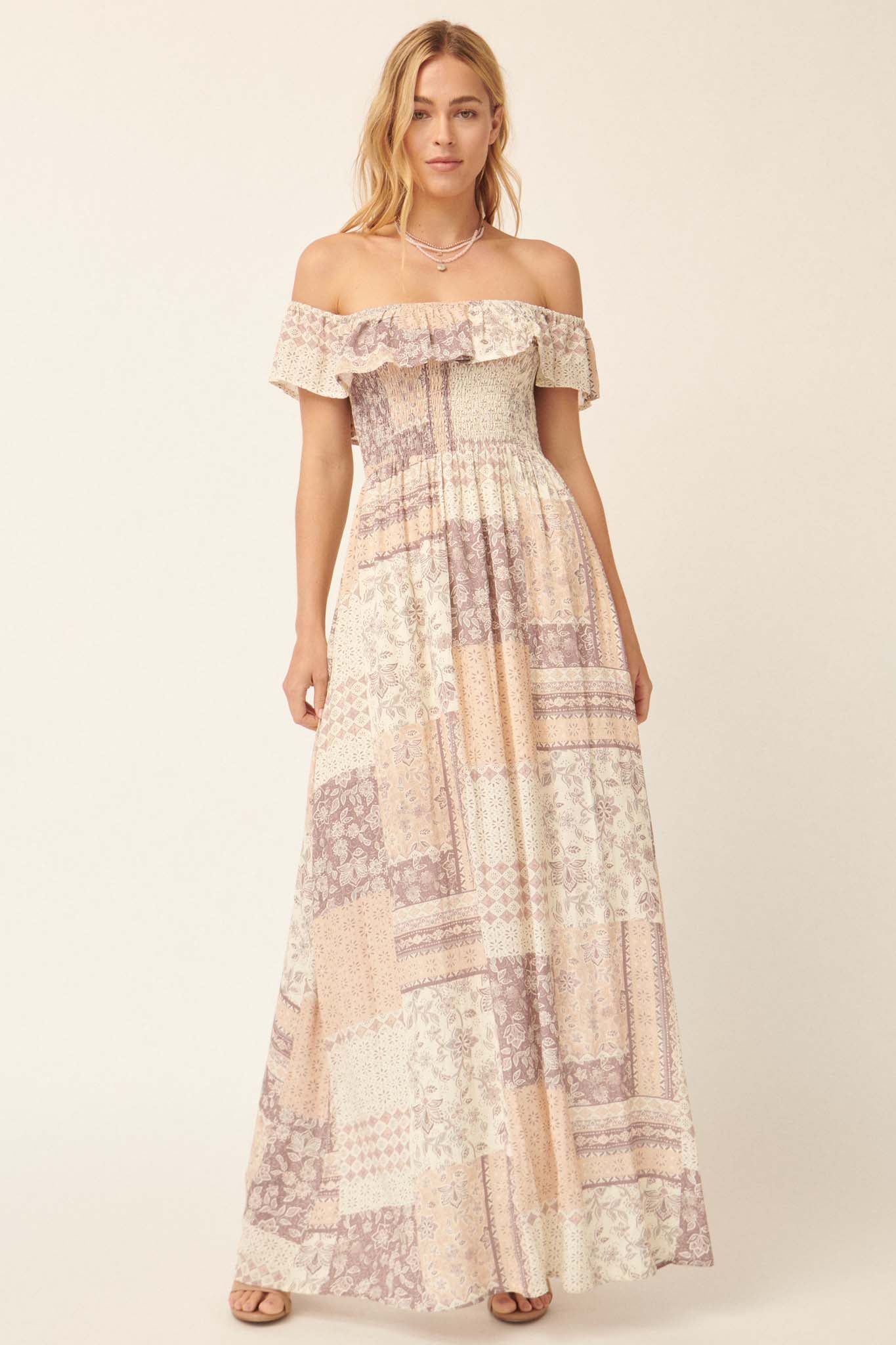 Remember When Off-Shoulder Patchwork Maxi Dress - ShopPromesa