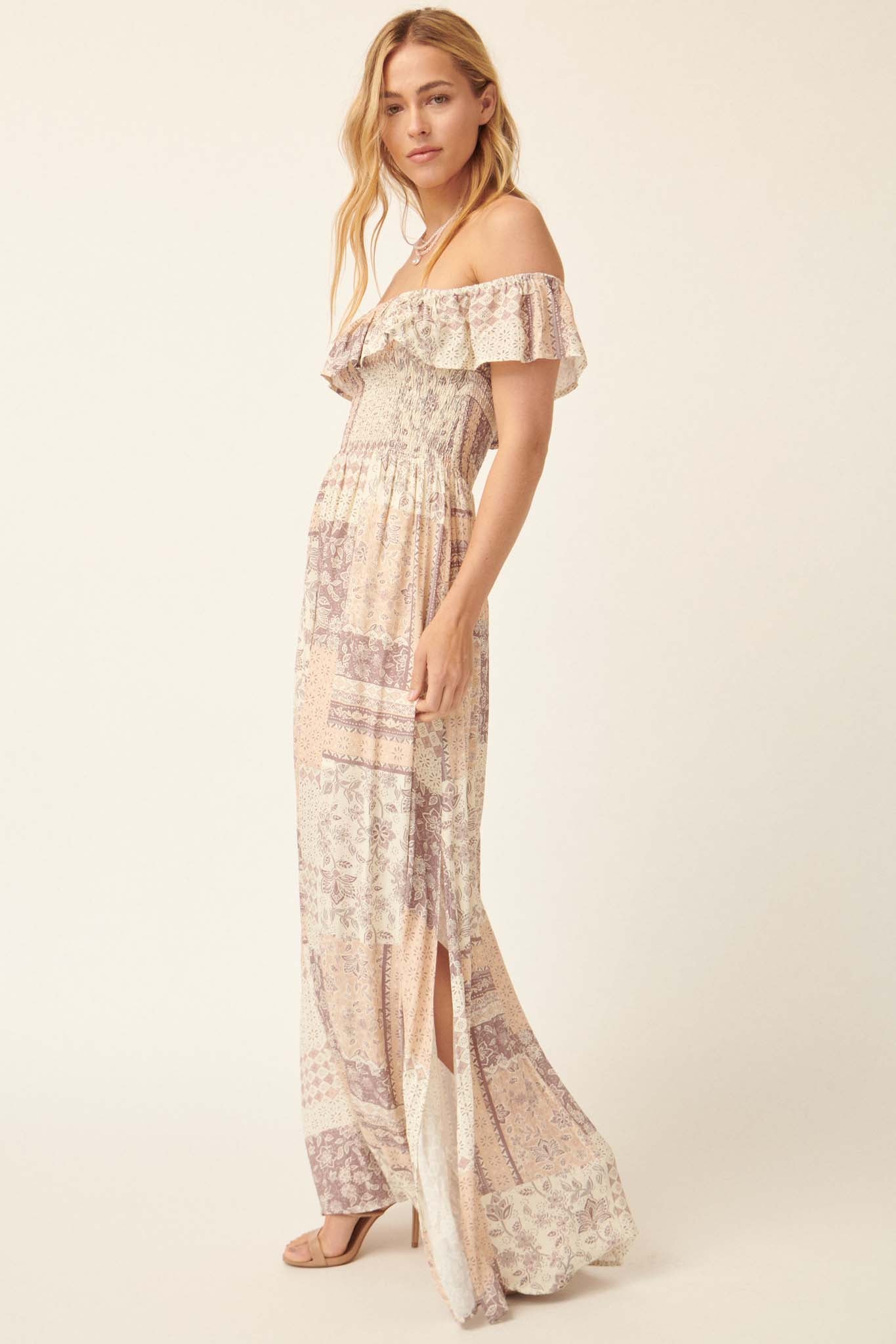 Remember When Off-Shoulder Patchwork Maxi Dress - ShopPromesa