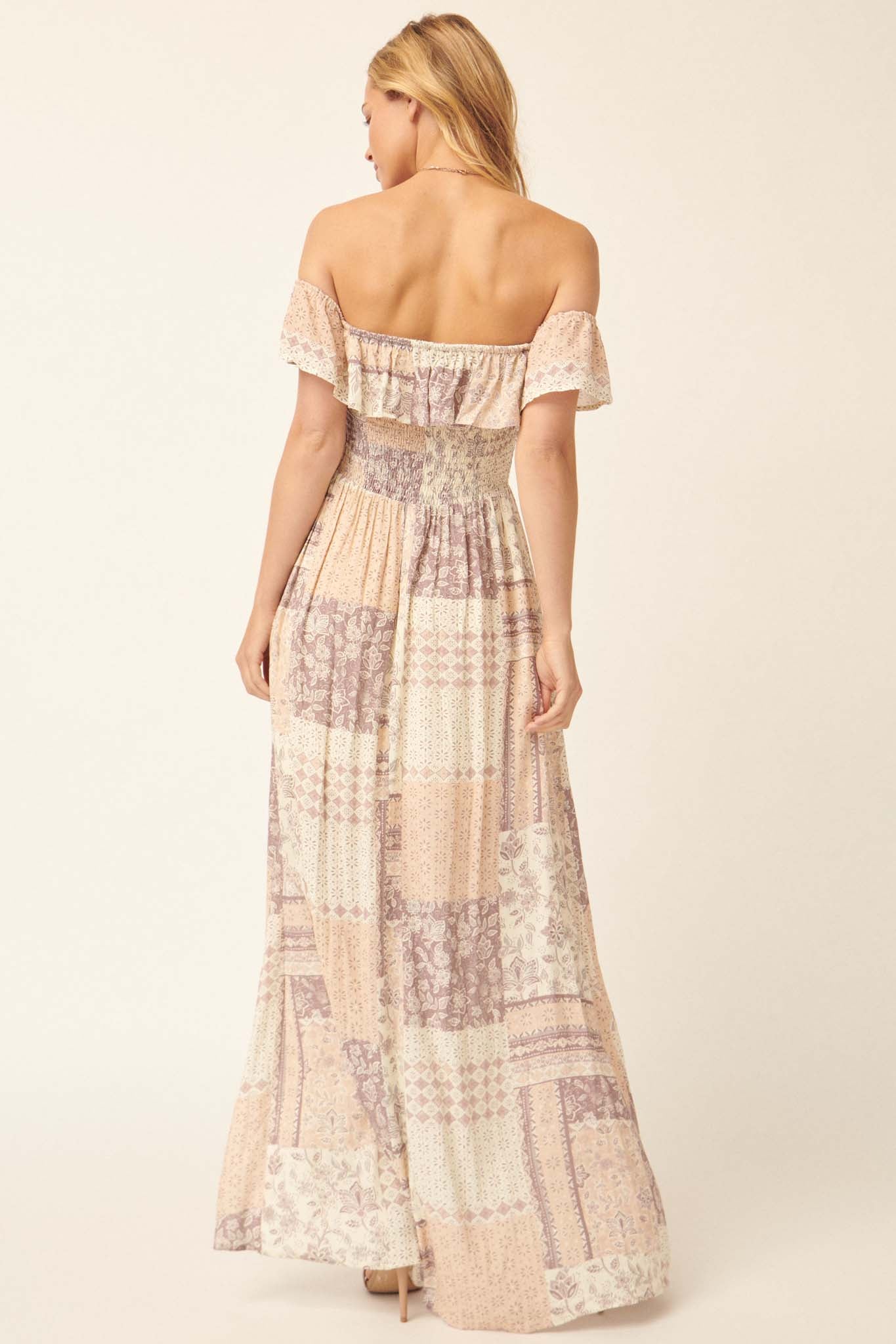 Remember When Off-Shoulder Patchwork Maxi Dress - ShopPromesa