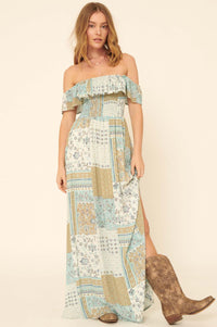 Remember When Off-Shoulder Patchwork Maxi Dress - ShopPromesa