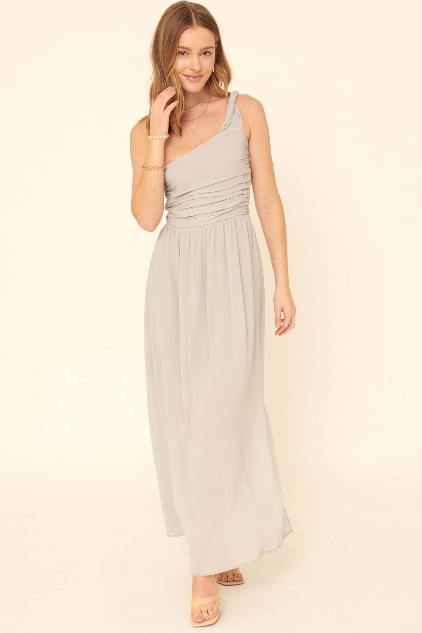 Love Goddess One-Shoulder Grecian Maxi Dress - ShopPromesa