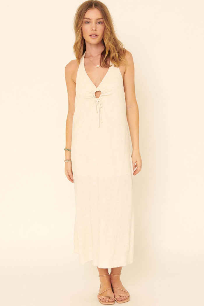 Summer Wind Keyhole Halter Midi Dress - ShopPromesa