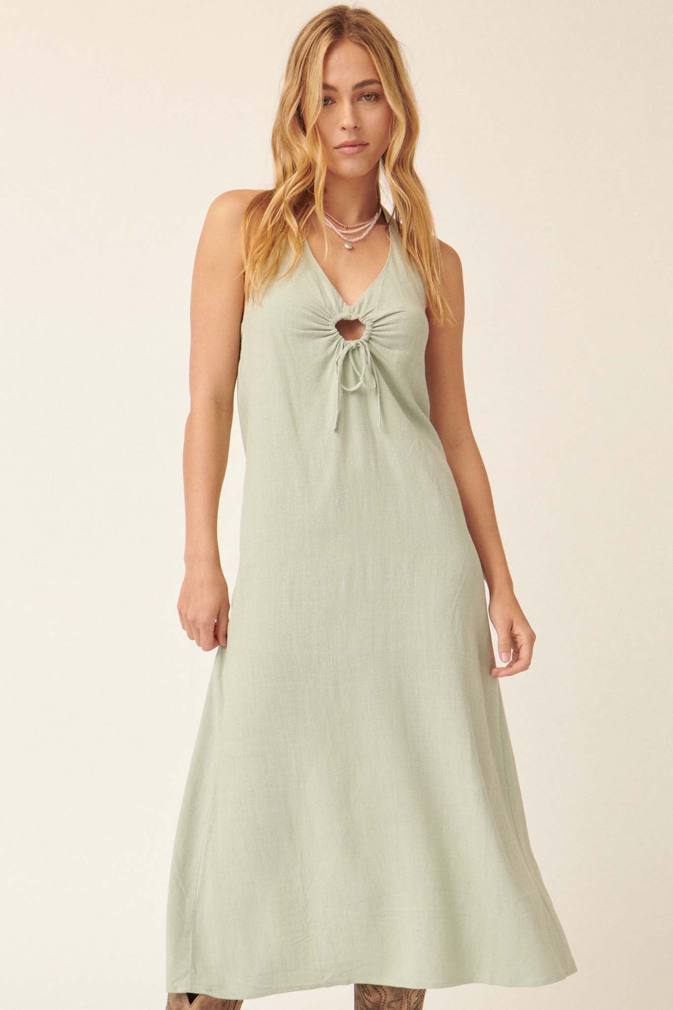 Summer Wind Keyhole Halter Midi Dress - ShopPromesa