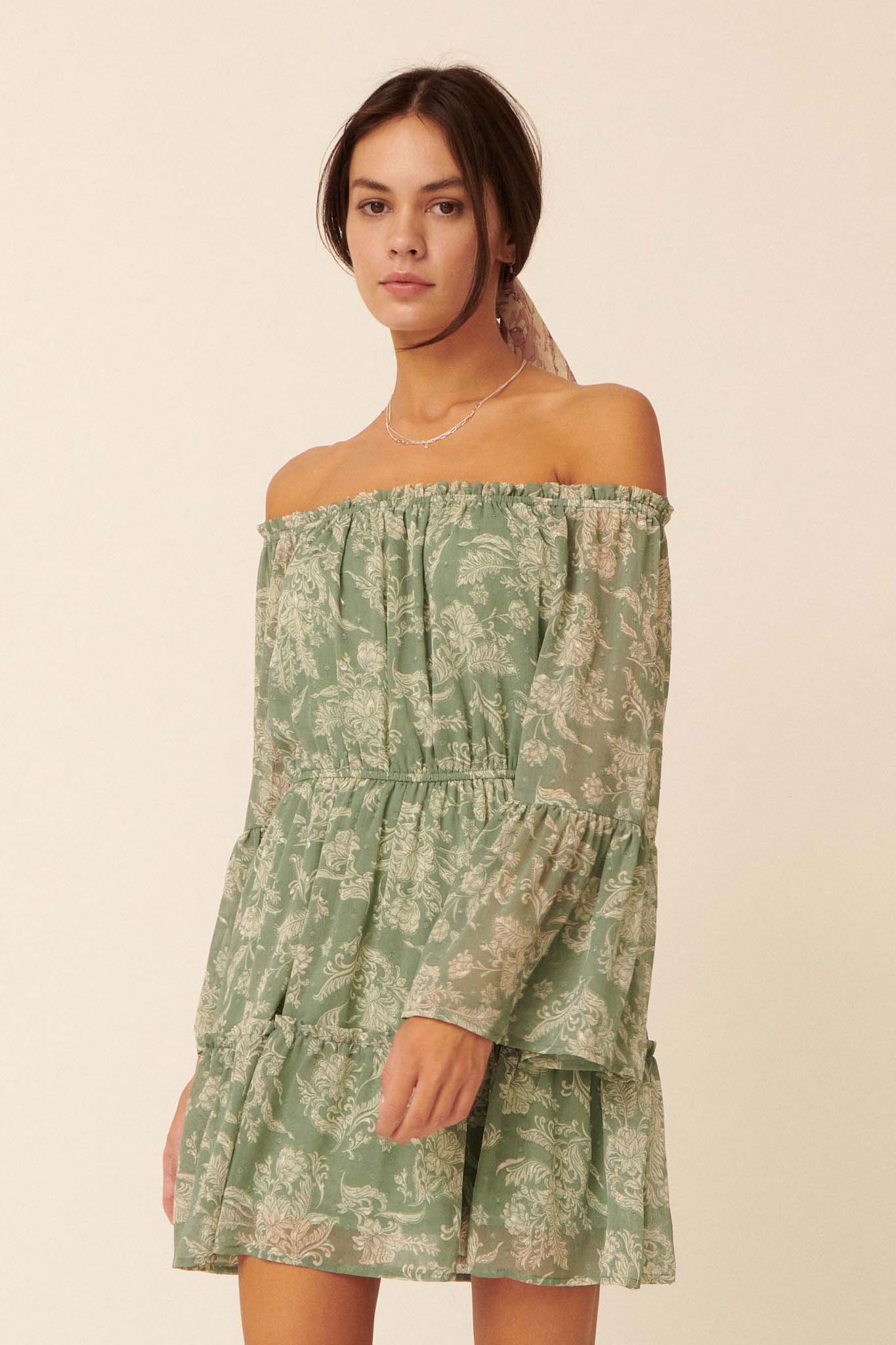 Golden Age Floral Off-Shoulder Mini Dress - ShopPromesa