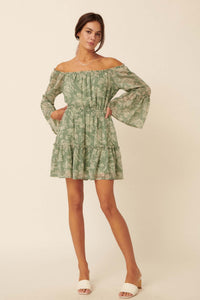 Golden Age Floral Off-Shoulder Mini Dress - ShopPromesa