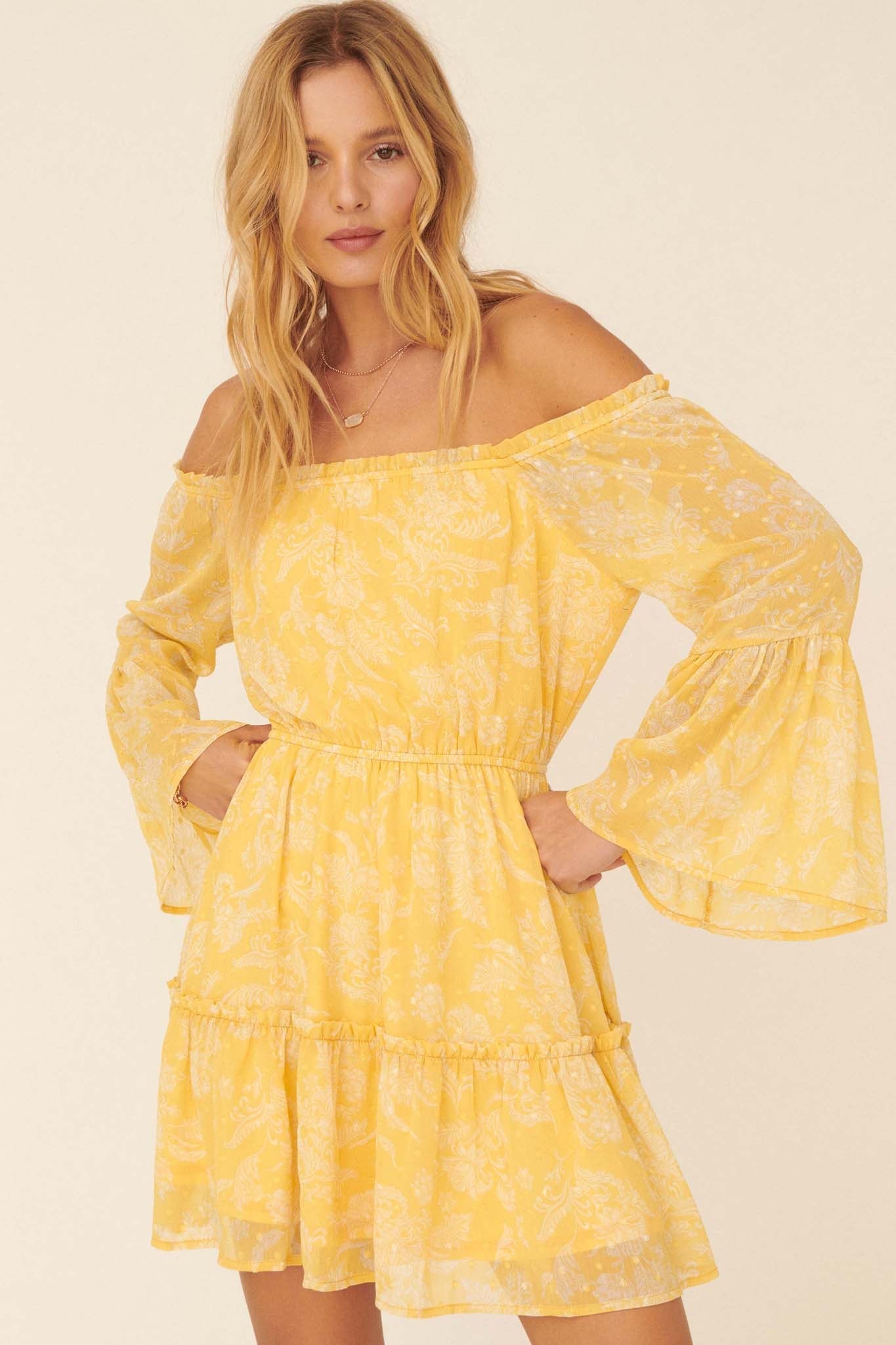 Golden Age Floral Off-Shoulder Mini Dress - ShopPromesa