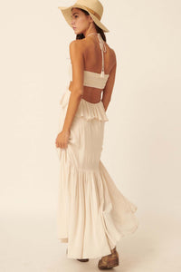 Cloud Nine Ruffled Cutout Halter Maxi Dress - ShopPromesa