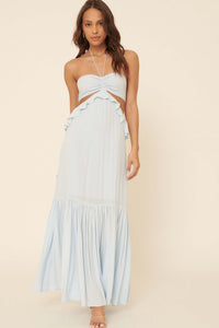 Cloud Nine Ruffled Cutout Halter Maxi Dress - ShopPromesa