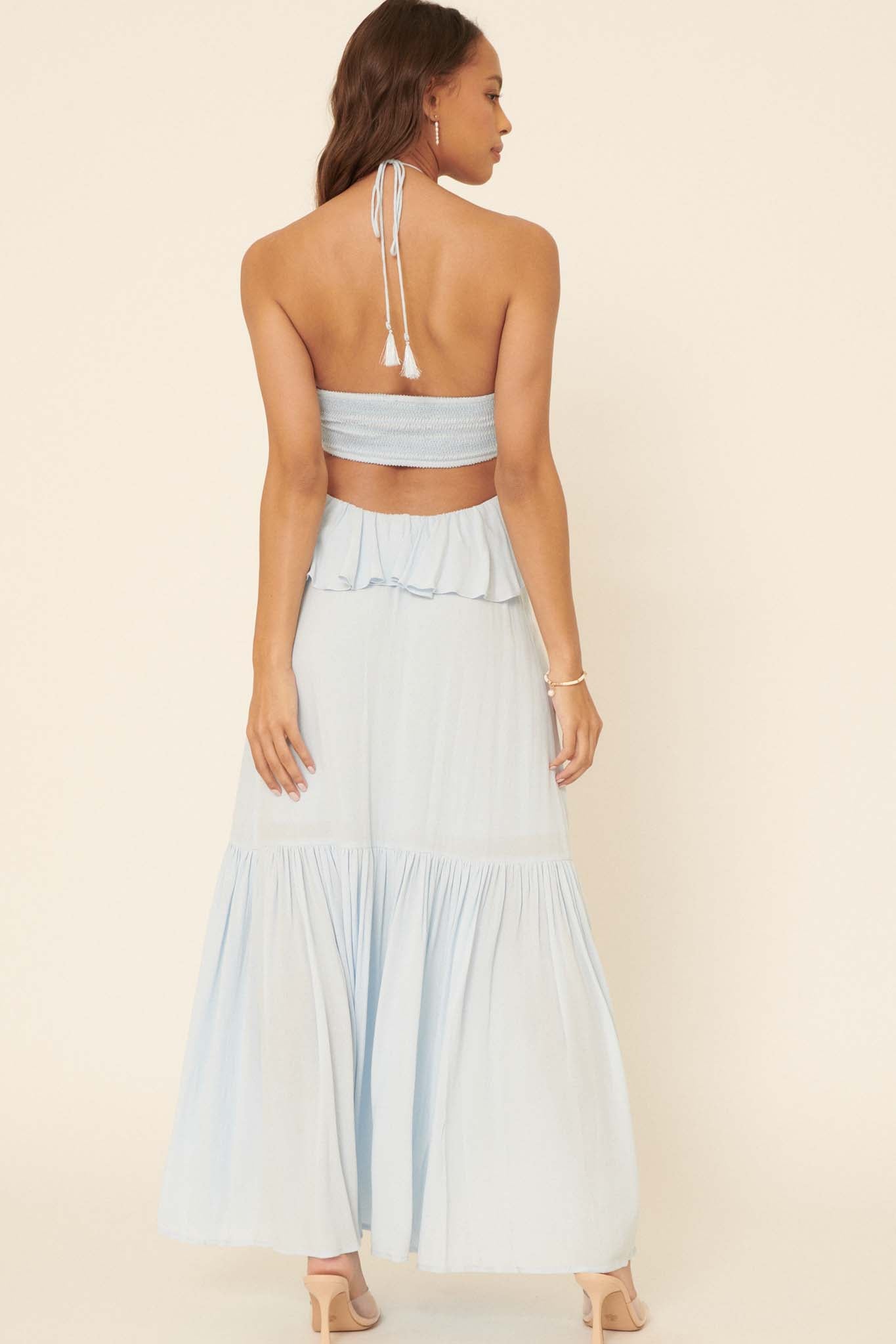 Cloud Nine Ruffled Cutout Halter Maxi Dress - ShopPromesa