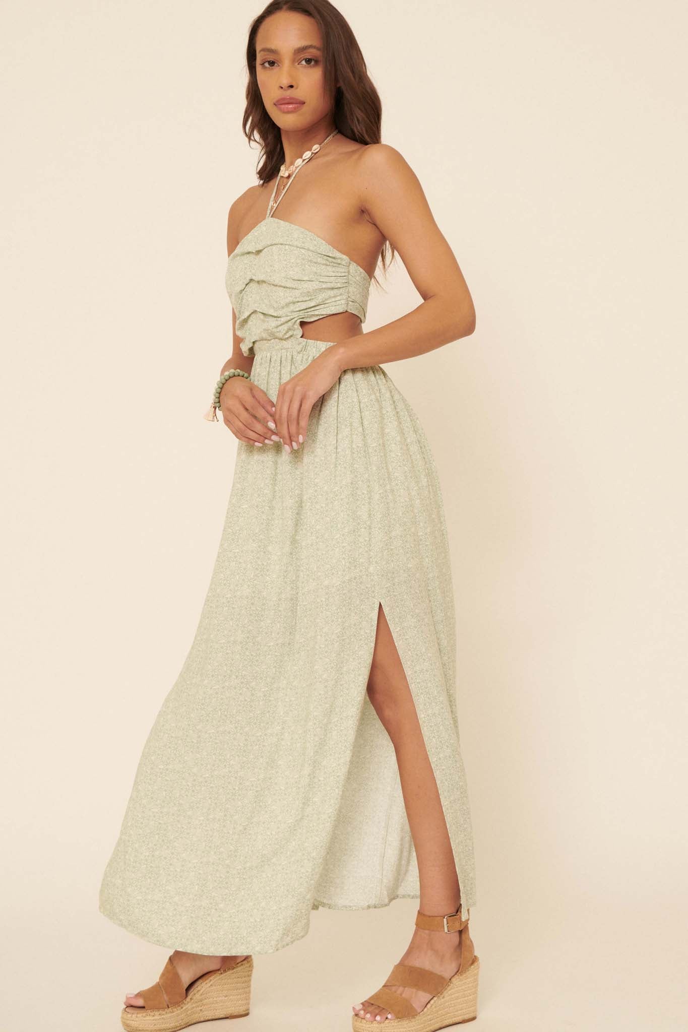 Lost and Found Tile-Print Halter Maxi Dress - ShopPromesa