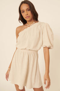 After All One-Shoulder Puff-Sleeve Mini Dress - ShopPromesa