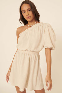 After All One-Shoulder Puff-Sleeve Mini Dress - ShopPromesa