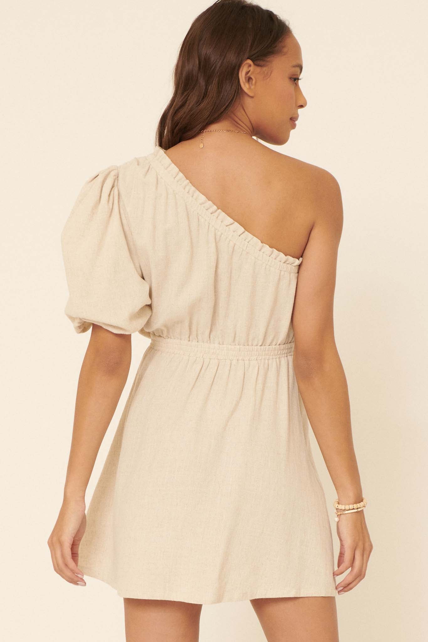 After All One-Shoulder Puff-Sleeve Mini Dress - ShopPromesa