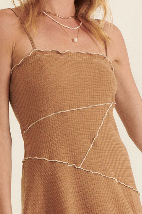 Sew It Seams Exposed-Seam Waffle Knit Mini Dress - ShopPromesa