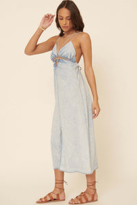 Summer Kiss Acid-Wash Denim Cutout Midi Dress - ShopPromesa