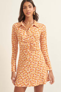 Groovy Blooms Floral Rib-Knit Mini Shirt Dress - ShopPromesa