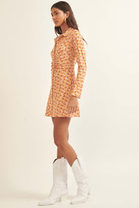 Groovy Blooms Floral Rib-Knit Mini Shirt Dress - ShopPromesa