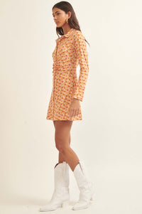 Groovy Blooms Floral Rib-Knit Mini Shirt Dress - ShopPromesa