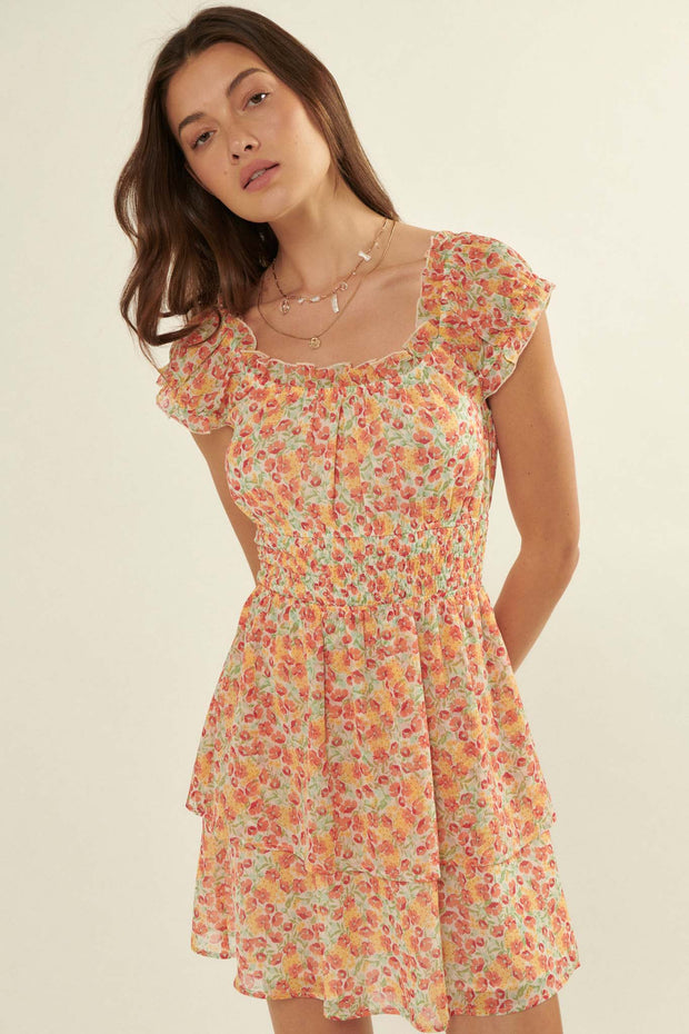 Flutter By Ruffled Floral Chiffon Mini Dress - ShopPromesa