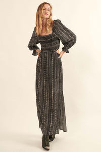 Nomad Life Geo-Print Cutout Maxi Peasant Dress - ShopPromesa