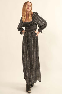 Nomad Life Geo-Print Cutout Maxi Peasant Dress - ShopPromesa