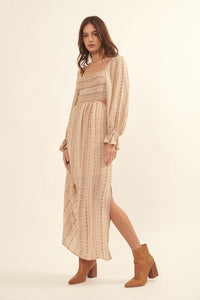 Nomad Life Geo-Print Cutout Maxi Peasant Dress - ShopPromesa