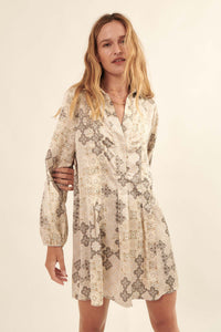 Distant Lands Tile-Print Half-Button Shift Dress - ShopPromesa