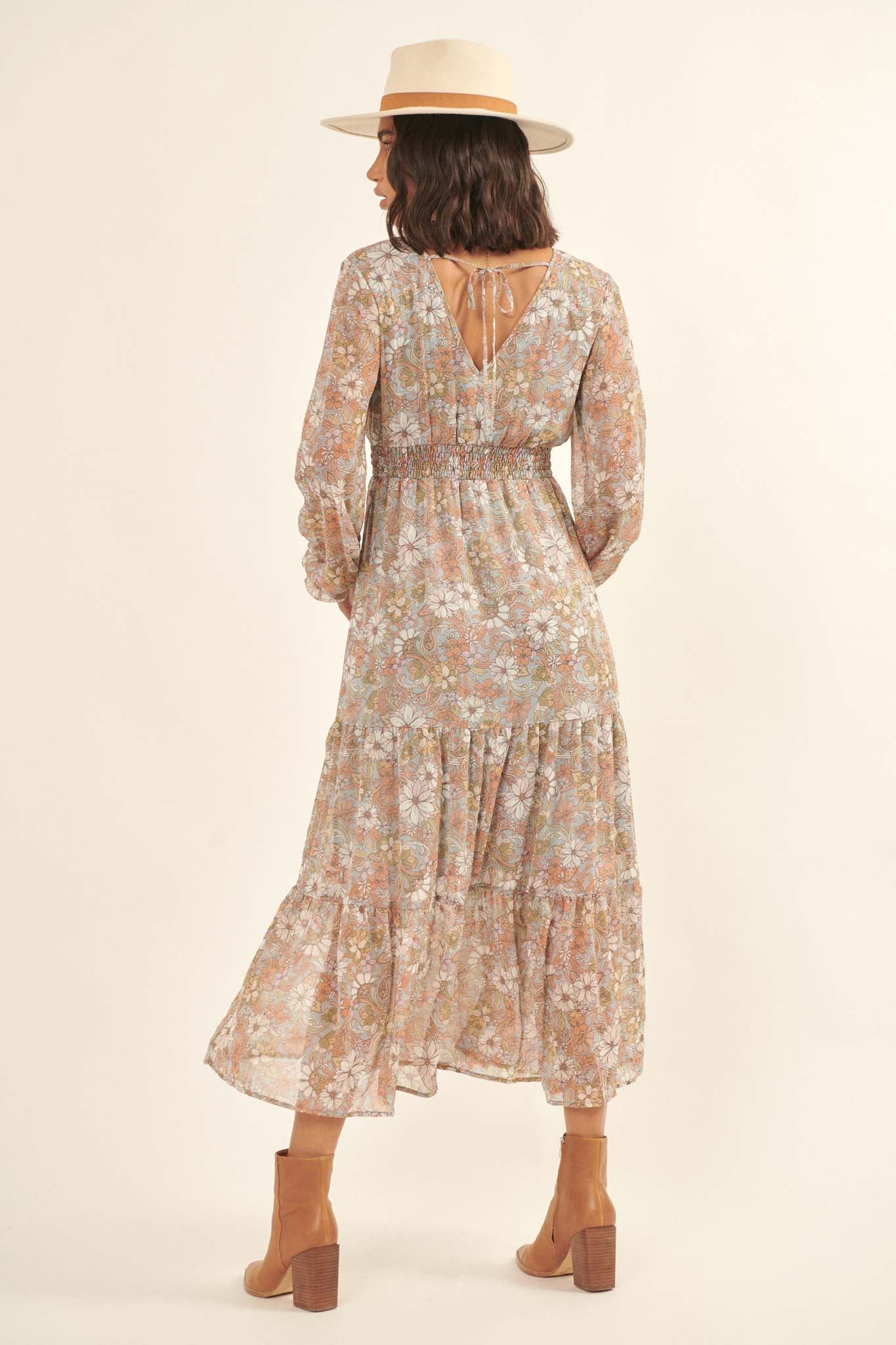 Cherished Blooms Floral Chiffon Prairie Dress - ShopPromesa