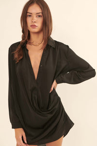 Bon Vivant Satin-Stripe Draped Mini Shirt Dress - ShopPromesa