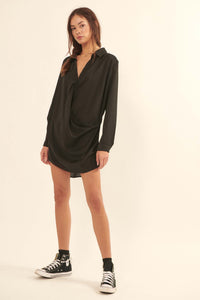 Bon Vivant Satin-Stripe Draped Mini Shirt Dress - ShopPromesa