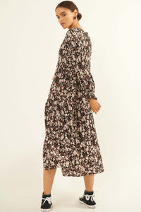 Nightly Blooms Tiered Floral Midi Prairie Dress - ShopPromesa