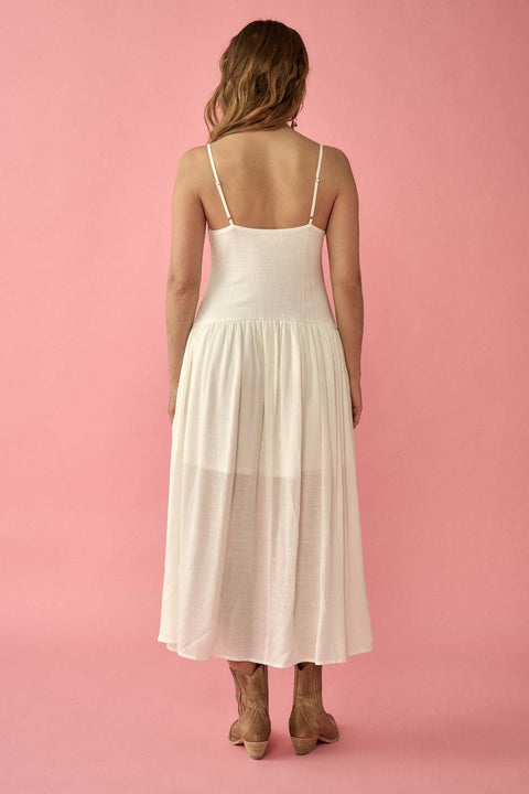 Adore You Lace Bodice Button-Front Midi Dress - ShopPromesa