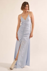 Gala Girl Textured Satin Drawstring Maxi Slip Dress - ShopPromesa