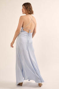 Gala Girl Textured Satin Drawstring Maxi Slip Dress - ShopPromesa