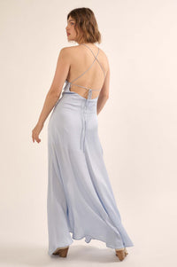 Gala Girl Textured Satin Drawstring Maxi Slip Dress - ShopPromesa