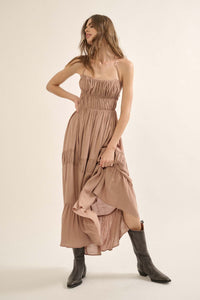 Tier to Stay Tiered Tie-Back Halter Maxi Dress - ShopPromesa