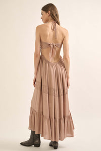 Tier to Stay Tiered Tie-Back Halter Maxi Dress - ShopPromesa