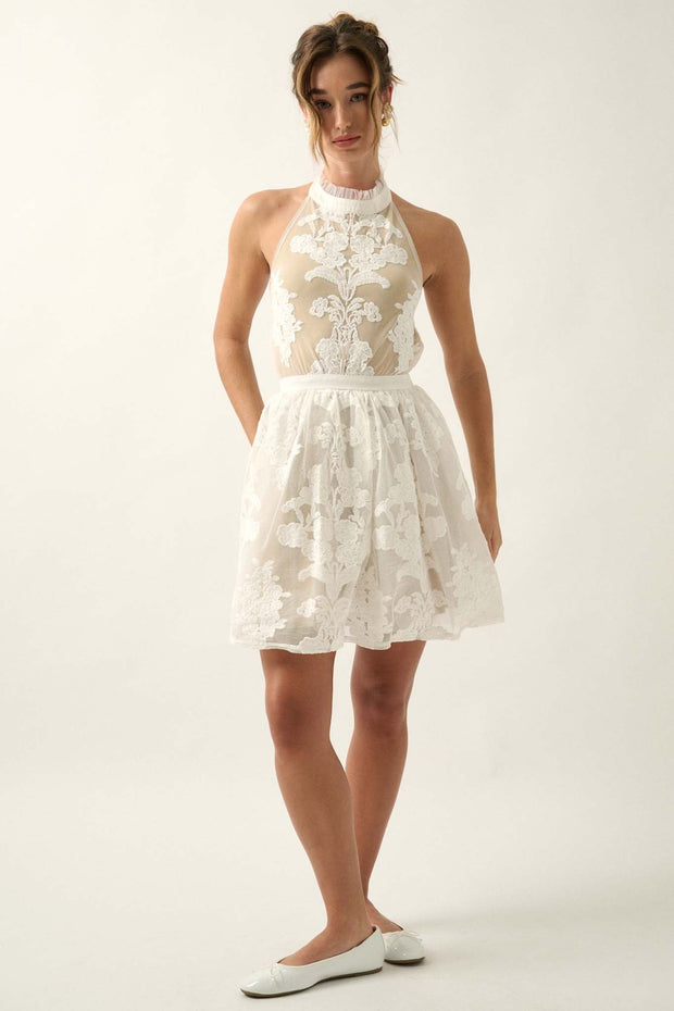 Angelic Beauty Layered Lace Halter Mini Dress - ShopPromesa