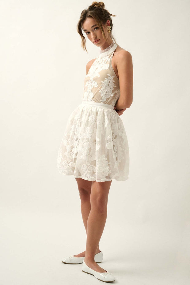 Angelic Beauty Layered Lace Halter Mini Dress - ShopPromesa