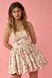 Silken Blossoms Floral Satin Bubble Mini Dress - ShopPromesa