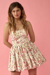 Silken Blossoms Floral Satin Bubble Mini Dress - ShopPromesa