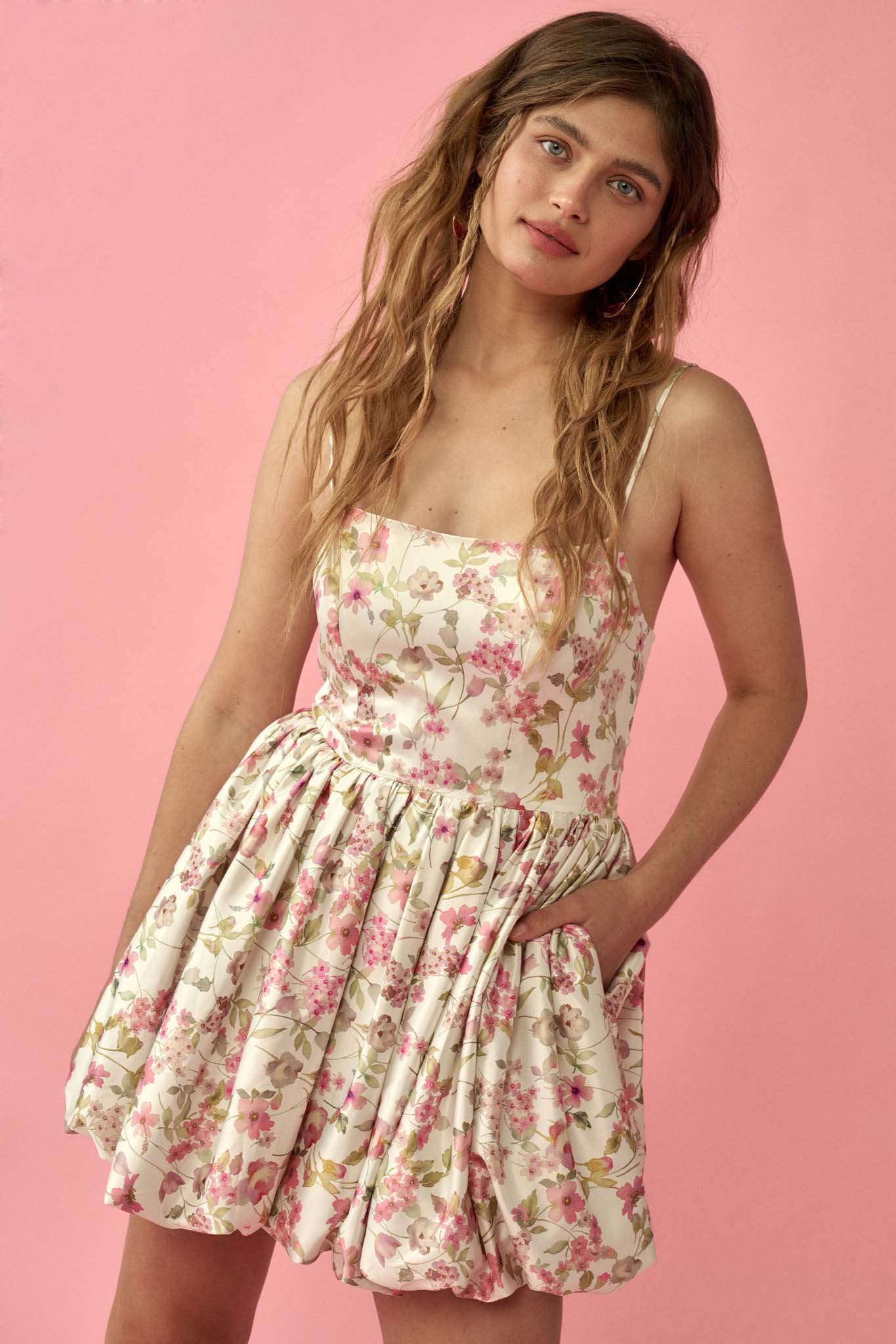 Silken Blossoms Floral Satin Bubble Mini Dress - ShopPromesa