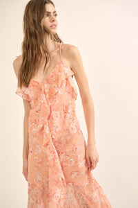 Celestial Garden Floral Chiffon Ruffled Maxi Dress - ShopPromesa