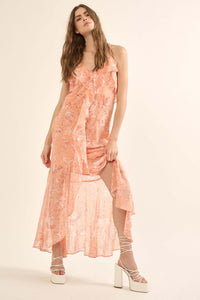 Celestial Garden Floral Chiffon Ruffled Maxi Dress - ShopPromesa