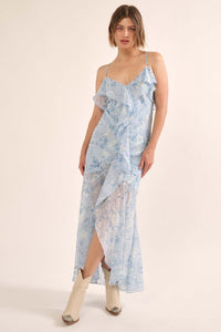 Celestial Garden Floral Chiffon Ruffled Maxi Dress - ShopPromesa